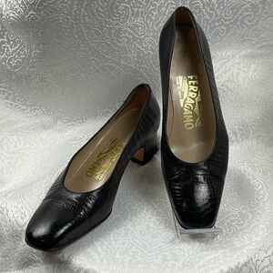 Salvatore Ferragamo Black‎ Croc-Embossed Heels